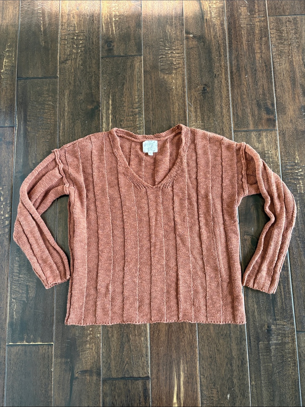 Hippie Rose V-Neck Sweater in Rusty Orange